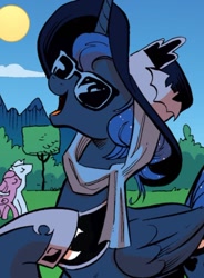 Size: 750x1019 | Tagged: safe, artist:andypriceart, idw, imported from derpibooru, princess luna, alicorn, pony, my little pony micro-series, spoiler:comic, female, hat, mare, solo focus, sunglasses