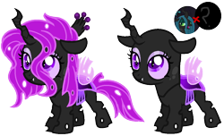 Size: 1022x620 | Tagged: safe, artist:princess-kitsune-tsu, imported from derpibooru, queen chrysalis, oc, oc:jinx, changeling, base used, cute, cuteling, female, offspring, parent:queen chrysalis, purple changeling, simple background, transparent background