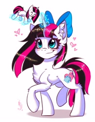 Size: 2893x3703 | Tagged: safe, artist:falafeljake, imported from derpibooru, oc, oc only, pony, unicorn, bow, female, fluffy, hair bow, plushie, raised hoof, raised leg, slim, solo, striped mane, striped tail, tail, thin