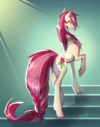 Size: 1702x2160 | Tagged: safe, artist:satan, imported from derpibooru, roseluck, earth pony, pony, butt, collar, commission, commissioner:doom9454, concave belly, cute, long legs, long tail, pet tag, plot, pony pet, rosebutt, rosepet, skinny, solo, tail, thin