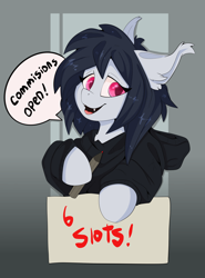 Size: 3226x4352 | Tagged: safe, artist:kianara, imported from derpibooru, oc, oc:ayra, bat pony, advertisement, clothes, commission, commission info, commission open, cute, hoodie, price list, price sheet, prices, smiling