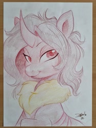 Size: 3024x4032 | Tagged: safe, artist:imalou, imported from derpibooru, oc, oc only, oc:flechette, changeling, moth, mothling, original species, bust, high res, irl, looking at you, photo, picture, portrait, smiling, solo, traditional art