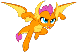 Size: 1010x676 | Tagged: safe, imported from derpibooru, smolder, dragon, uprooted, background removed, blue eyes, eyes open, female, flying, g4, looking right, open mouth, orange skin, png, simple background, solo, transparent background, vector