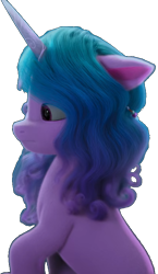 Size: 444x768 | Tagged: safe, edit, edited screencap, imported from derpibooru, screencap, izzy moonbow, pony, unicorn, spoiler:my little pony: make your mark chapter 2, spoiler:myms01e07, background removed, female, g5, hoof done it?, looking left, mare, my little pony: make your mark, my little pony: make your mark chapter 2, simple background, sitting, solo, transparent background