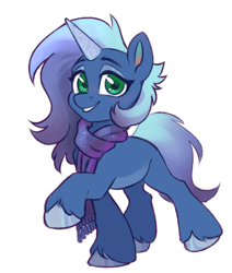 Size: 824x970 | Tagged: safe, artist:jewellier, imported from derpibooru, oc, oc only, oc:cyanite star, pony, unicorn, clothes, looking at you, oda 1997, oda 997, scarf, simple background, solo, unshorn fetlocks, white background