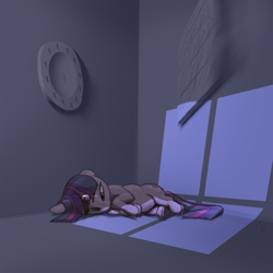 Size: 3000x3000 | Tagged: safe, artist:ciborgen, imported from derpibooru, twilight sparkle, pony, unicorn, calendar, clock, lying down, on side, sad, solo, unicorn twilight