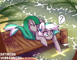 Size: 2764x2160 | Tagged: safe, artist:batavern, imported from derpibooru, oc, oc only, oc:shirley flow, merpony, pegasus, pony, beach, blue eyes, cute, female, fish tail, flowing mane, flowing tail, g5, g5 oc, glasses, jewelry, mare, ocean, oda 1997, oda 997, pegasus oc, pier, seaponified, solo, species swap, tail, water, watermark, wings