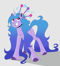 Size: 1876x2048 | Tagged: safe, artist:aztrial, imported from derpibooru, izzy moonbow, pony, robot, robot pony, unicorn, cute, female, g5, grin, izzybetes, mare, pun, simple background, smiling, solo, sparks, white background