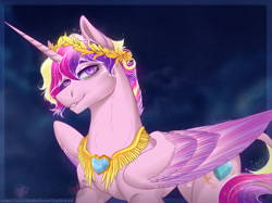 Size: 1280x959 | Tagged: safe, artist:copshop, imported from derpibooru, princess cadance, alicorn, pony, crown, jewelry, looking at you, male, prince bolero, regalia, rule 63, smiling, solo, stallion
