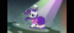 Size: 1600x720 | Tagged: safe, imported from derpibooru, screencap, rarity, unicorn, a dog and pony show, clothes, dress, happy, hat, hennin, princess, princess rarity, spotlight