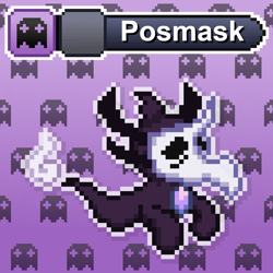 Size: 1024x1024 | Tagged: safe, artist:tony yotes, artist:yotesmark, imported from derpibooru, oc, oc:posmask, ghost, ghost pony, haunter, pony, undead, unicorn, battle gem ponies, boo, face, face mask, horn, horns, mask, masked, pixel art, plague doctor, plague doctor mask, pokémon, ponymon, spooky, unicorn oc