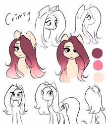 Size: 3006x3508 | Tagged: safe, artist:katputze, imported from derpibooru, oc, oc only, oc:crimson sunset, pony, unicorn, bust, female, hair over one eye, lidded eyes, looking at you, mare, reference sheet, simple background, smiling, smiling at you, solo, white background