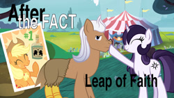 Size: 1024x576 | Tagged: safe, artist:mlp-silver-quill, imported from derpibooru, applejack, oc, oc:lethalauroramage, oc:silver quill, leap of faith, #1, ^^, after the fact, boop, circus tent, eyes closed, title card