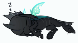 Size: 560x308 | Tagged: safe, artist:racingwolf, imported from derpibooru, thorax, changeling, animated, breathing, cute, cuteling, daaaaaaaaaaaw, eyes closed, gif, male, onomatopoeia, simple background, sleeping, sound effects, tail twitch, thorabetes, underhoof, white background, zzz