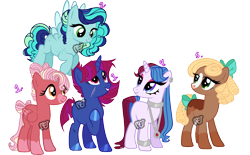 Size: 2152x1335 | Tagged: safe, artist:moddiimi, imported from derpibooru, oc, oc only, earth pony, pegasus, pony, unicorn, base used, blaze (coat marking), bow, coat markings, earth pony oc, eye scar, facial markings, facial scar, female, freckles, hair bow, horn, jewelry, magical lesbian spawn, mare, necklace, offspring, parent:applejack, parent:big macintosh, parent:fancypants, parent:fluttershy, parent:rainbow dash, parent:rarity, parent:tempest shadow, parent:trouble shoes, parent:twilight sparkle, parents:appledash, parents:fluttermac, parents:raripants, parents:tempestlight, parents:troublejack, pegasus oc, scar, simple background, snip (coat marking), socks (coat markings), tail, tail bow, transparent background, unicorn oc, watermark