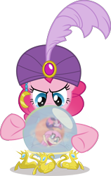 Size: 3159x5000 | Tagged: safe, alternate version, artist:sollace, derpibooru exclusive, imported from derpibooru, fluttershy, pinkie pie, twilight sparkle, alicorn, it's about time, my little pony: pony life, .svg available, clothes, crystal ball, g4.5, madame pinkie, simple background, solo, transparent background, turban, twilight sparkle (alicorn), vector