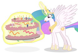 Size: 2896x1992 | Tagged: safe, artist:jp, derpibooru exclusive, imported from derpibooru, princess celestia, alicorn, pony, anniversary, cake, cakelestia, candle, crown, cute, cutelestia, female, food, glowing, glowing horn, happy birthday mlp:fim, high res, hoof shoes, horn, jewelry, levitation, magic, mlp fim's twelfth anniversary, regalia, simple background, slim, solo, spread wings, telekinesis, this will end in weight gain, tongue out, transparent background, vector, wings