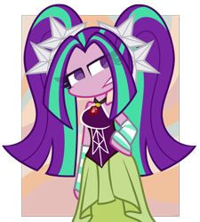 Size: 1800x2000 | Tagged: safe, artist:scridley-arts, imported from derpibooru, aria blaze, human, equestria girls, bare shoulders, clothes, female, g4, hand on hip, jewelry, necklace, pigtails, sleeveless, solo