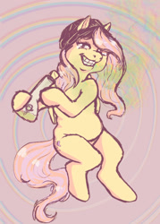 Size: 914x1280 | Tagged: safe, artist:sluppydoodles, imported from derpibooru, fluttershy, pegasus, pony, semi-anthro, beanie, bong, drug use, drugs, female, flutterhigh, g4, grin, hat, high, looking at you, mare, marijuana, smiling, solo