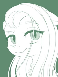 Size: 750x1000 | Tagged: safe, alternate version, artist:symbianl, imported from derpibooru, fluttershy, pony, ambiguous race, chest fluff, floppy ears, monochrome, raised eyebrow, slit pupils, snaggletooth, solo