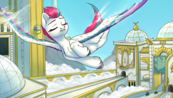 Size: 2000x1125 | Tagged: safe, artist:nika-rain, imported from derpibooru, zipp storm, pegasus, pony, commission, eyes closed, female, flying, g5, mare, sketch, sky, solo, spread wings, wings, zephyr heights