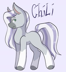 Size: 1377x1511 | Tagged: safe, artist:mscolorsplash, imported from derpibooru, earth pony, pony, chili (horseland), coat markings, horseland, male, ponified, purple background, simple background, socks (coat markings), solo, stallion