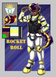 Size: 2610x3595 | Tagged: safe, artist:dimvitrarius, imported from derpibooru, oc, oc:rocket roll, anthro, unguligrade anthro, anthro oc, armor, clothes, comb, greaser, leather, leather vest, simple background, vest