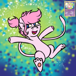 Size: 900x900 | Tagged: safe, artist:fuckomcfuck, imported from derpibooru, oc, oc:mew, cat, cat pony, mew, original species, pony, mythical pokémon, nonbinary, paw pads, paws, pigtails, pokémon, redraw, solo