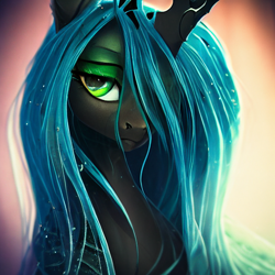 Size: 1024x1024 | Tagged: safe, editor:hawkeyethree, imported from derpibooru, queen chrysalis, changeling, changeling queen, ai content, ai generated, bust, female, g4, generator:purplesmart.ai, generator:stable diffusion, portrait, solo, the quality of ai art is frightening