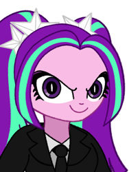 Size: 1500x2000 | Tagged: safe, artist:kid wizard, imported from derpibooru, aria blaze, human, equestria girls, clothes, looking at you, necktie, shirt, simple background, smiling, solo, suit, white background