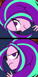 Size: 1500x3050 | Tagged: safe, artist:kid wizard, imported from derpibooru, aria blaze, human, equestria girls, alternate hairstyle, annoyed, female, frown, grumpy, head on lap, lidded eyes, looking at you, offscreen character, pov, solo focus