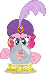 Size: 5055x8002 | Tagged: safe, artist:sollace, derpibooru exclusive, imported from ponybooru, fluttershy, pinkie pie, twilight sparkle, alicorn, it's about time, my little pony: pony life, .svg available, clothes, crystal ball, madame pinkie, simple background, solo, svg, transparent background, turban, twilight sparkle (alicorn), vector