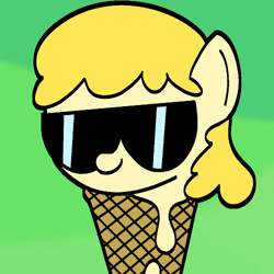 Size: 500x500 | Tagged: safe, artist:kid wizard, imported from derpibooru, oc, oc only, food pony, pony, food, green background, ice cream cone, ice cream pony, ponified, simple background, smiling, solo, sunglasses