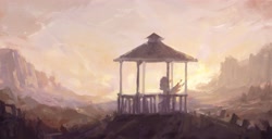 Size: 3840x1961 | Tagged: safe, artist:inkhooves, imported from derpibooru, zipp storm, pegasus, pony, female, g5, gazebo, mare, scenery, solo, sunset