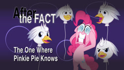 Size: 1024x576 | Tagged: safe, artist:mlp-silver-quill, imported from derpibooru, pinkie pie, oc, oc:silver quill, the one where pinkie pie knows, after the fact, swirly eyes, title card