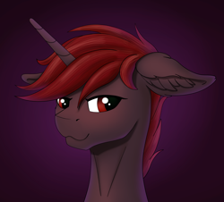 Size: 2366x2138 | Tagged: safe, artist:fess, imported from derpibooru, oc, oc:hardy, alicorn, pony, bust, ear fluff, floppy ears, looking at you, male, portrait, slim, solo, stallion