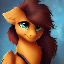 Size: 512x512 | Tagged: safe, derpibooru exclusive, imported from derpibooru, oc, oc only, pegasus, pony, ai content, ai generated, brown mane, female, green eyes, mare, orange fur, pegasus oc, solo