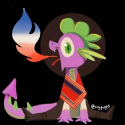 Size: 720x720 | Tagged: safe, artist:coypuppy, imported from derpibooru, spike, dragon, black background, fire, mexico, simple background, solo