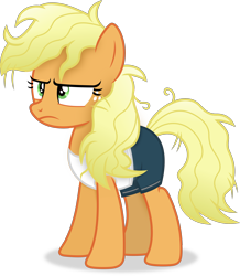 Size: 3342x3828 | Tagged: safe, artist:anime-equestria, imported from derpibooru, applejack, earth pony, pony, annoyed, clothes, female, freckles, frown, mare, messy mane, simple background, solo, transparent background, vector