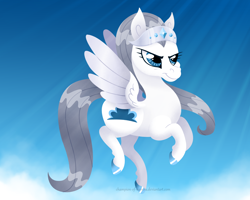 Size: 3000x2400 | Tagged: safe, artist:champion-of-namira, imported from derpibooru, oc, oc only, oc:silverline, pegasus, pony, cloud, crepuscular rays, flying, high res, pegasus oc, signature, sky, smiling, smirk, solo, spread wings, wings