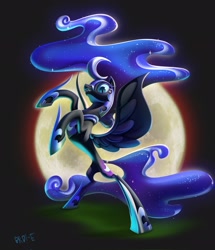 Size: 1760x2048 | Tagged: safe, artist:brdte, imported from derpibooru, nightmare moon, alicorn, earth pony, female, full moon, mare, moon, rearing, solo