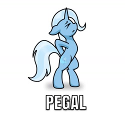 Size: 1198x1142 | Tagged: safe, artist:theuser, imported from derpibooru, trixie, pony, unicorn, ><, bipedal, eyes closed, indonesian, meme, pegal, ponified meme, profile, simple background, solo, sore, white background