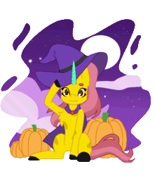Size: 1500x1700 | Tagged: safe, artist:aakariu, imported from derpibooru, unicorn, animated, fanart, gif, halloween, hat, holiday, night, not fluttershy, photo, pumpkin, simple background, solo, transparent background, witch hat