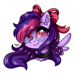 Size: 2500x2500 | Tagged: safe, artist:fluffywhirlpool, imported from derpibooru, oc, oc only, oc:mila, pegasus, pony, bow, bust, collar, colored ear fluff, ear fluff, eye clipping through hair, eyebrows, eyebrows visible through hair, female, floating wings, glasses, hair bow, head only, heart, heart collar, heart eyes, looking at you, mare, one eye closed, pegasus oc, portrait, round glasses, simple background, smiling, smiling at you, solo, sunglasses, transparent background, two toned mane, wingding eyes, wings, wink, winking at you
