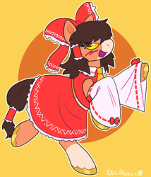 Size: 540x631 | Tagged: safe, artist:devilbunzz, imported from derpibooru, earth pony, pony, clothes, crossover, female, hakurei reimu, mare, miko, ponified, skirt, solo, touhou