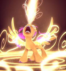 Size: 3201x3431 | Tagged: safe, artist:alfunezart, imported from derpibooru, sunny starscout, alicorn, earth pony, pony, alicornified, artificial horn, artificial wings, augmented, crying, female, g5, high res, horn, magic, magic horn, magic overload, magic wings, mare, my little pony: a new generation, my little pony: make your mark, open mouth, race swap, screaming, solo, sunnycorn, wings