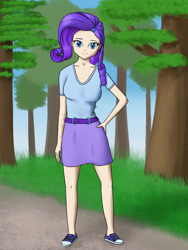 Size: 720x960 | Tagged: safe, artist:parronist, imported from derpibooru, rarity, human, clothes, converse, female, forest, hand on hip, humanized, shoes, skirt, solo, tree