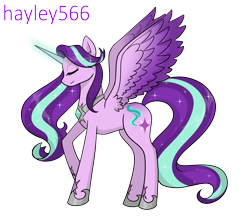 Size: 2448x2125 | Tagged: safe, artist:hayley566, imported from derpibooru, starlight glimmer, alicorn, pony, series:redemptiverse, alicornified, beautiful, eyes closed, female, glowing, glowing horn, horn, princess starlight glimmer, race swap, simple background, solo, starlicorn, transparent background