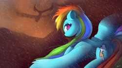 Size: 4100x2300 | Tagged: safe, artist:auroriia, imported from derpibooru, rainbow dash, pegasus, pony, an-225, cloud, commission, female, flying, high res, looking back, mare, rain, sky