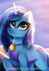 Size: 377x545 | Tagged: safe, artist:taiweiart, imported from derpibooru, pony, unicorn, female, g5, heart, heart eyes, jewelry, looking at you, mare, misty brightdawn, necklace, smiling, solo, wingding eyes